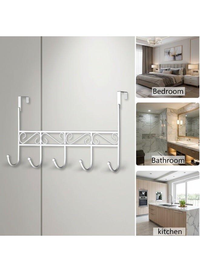 دونيكارت علاقة ملابس ومناشف ومعاطف وحقائب تُعلق على الباب | خطافات باب شديدة التحمل للتعليق، لا تحتاج إلى ثقب، 5 خطافات - أبيض - Image 2